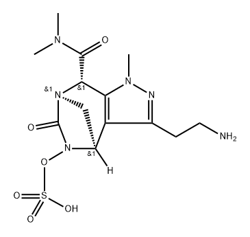 1H-4,7-Methanopyrazolo[3,4-e][1,3]diazepine8-carboxamide, 3-(2-aminoethyl)-4,5,6,8- tetrahydro-N,N,1-trimethyl-6-oxo-5-(sulfooxy) -, (4R,7R,8S)-rel Structure