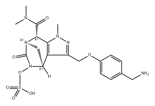 rel-(4R,7R,8S)-3-[[4-(Aminomethyl)phenoxy] methyl]-4,5,6,8-tetrahydro-N,N,1-trimethyl-6- oxo-5-(sulfooxy)-1H-4,7-methanopyrazolo[3, 4-e][1,3]diazepine-8-carboxamide 구조식 이미지