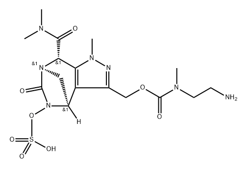 Carbamic acid, N-(2-aminoethyl)-N-methyl-, [(4R,7R,8S)-8-[(dimethylamino)carbonyl]-4,5,6, 8-tetrahydro-1-methyl-6-oxo-5-(sulfooxy)-1H4,7-methanopyrazolo[3,4-e][1,3]diazepin-3-yl] methyl ester, rel Structure