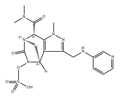 rel-(4R,7R,8S)-4,5,6,8-Tetrahydro-N,N,1- trimethyl-6-oxo-3-[(3-pyridinylamino)methyl]- 5-(sulfooxy)-1H-4,7-methanopyrazolo[3,4-e] [1,3]diazepine-8-carboxamide Structure