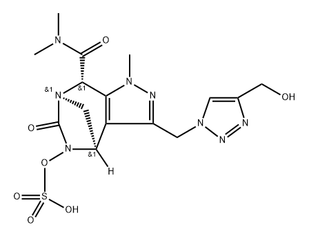 rel-(4R,7R,8S)-4,5,6,8-Tetrahydro-3-[[4- (hydroxymethyl)-1H-1,2,3-triazol-1-yl]methyl]- N,N,1-trimethyl-6-oxo-5-(sulfooxy)-1H-4,7- methanopyrazolo[3,4-e][1,3]diazepine-8- carboxamide 구조식 이미지