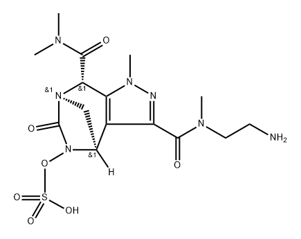 1H-4,7-Methanopyrazolo[3,4-e][1,3]diazepine3,8-dicarboxamide, N -(2-aminoethyl)-4,5,6,8- tetrahydro-N ,N ,N ,1-tetramethyl-6-oxo-5- (sulfooxy)-, (4R,7R,8S)-rel Structure