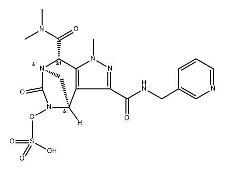 rel-(4R,7R,8S)-4,5,6,8-Tetrahydro-N ,N ,1- trimethyl-6-oxo-N -(3-pyridinylmethyl)-5- (sulfooxy)-1H-4,7-methanopyrazolo[3,4-e][1, 3]diazepine-3,8-dicarboxamide Structure