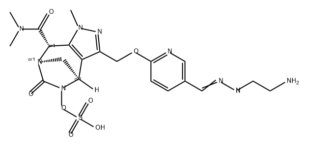 rel-(4R,7R,8S)-3-[[[5-[[(2-Aminoethyl)amino] iminomethyl]-2-pyridinyl]oxy]methyl]-4,5,6,8- tetrahydro-N,N,1-trimethyl-6-oxo-5-(sulfooxy) -1H-4,7-methanopyrazolo[3,4-e][1,3] diazepine-8-carboxamide Structure