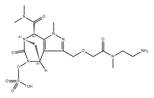 1H-4,7-Methanopyrazolo[3,4-e][1,3]diazepine8-carboxamide, 3-[[2-[(2-aminoethyl)methyl amino]-2-oxoethoxy]methyl]-4,5,6,8-tetrah ydro-N,N,1-trimethyl-6-oxo-5-(sulfooxy)-, (4R, 7R,8S)-rel Structure