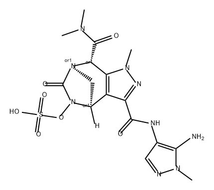 rel-(4R,7R,8S)-N -(5-Amino-1-methyl-1Hpyrazol-4-yl)-4,5,6,8-tetrahydro-N ,N ,1- trimethyl-6-oxo-5-(sulfooxy)-1H-4,7- methanopyrazolo[3,4-e][1,3]diazepine-3,8- dicarboxamide 구조식 이미지