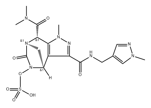 rel-(4R,7R,8S)-4,5,6,8-Tetrahydro-N ,N ,1- trimethyl-N -[(1-methyl-1H-pyrazol-4-yl) methyl]-6-oxo-5-(sulfooxy)-1H-4,7-methanop yrazolo[3,4-e][1,3]diazepine-3,8-dicarbo xamide Structure