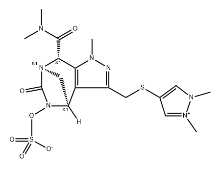 1H-Pyrazolium, 4-[[[(4R,7R,8S)-8-[(dimethy lamino)carbonyl]-4,5,6,8-tetrahydro-1-methyl6-oxo-5-(sulfooxy)-1H-4,7-methanopyrazolo [3,4-e][1,3]diazepin-3-yl]methyl]thio]-1,2- dimethyl-, inner salt, rel Structure