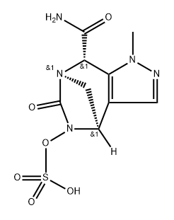 1H-4,7-Methanopyrazolo[3,4-e][1,3]diazepine8-carboxamide, 4,5,6,8-tetrahydro-1-methyl6-oxo-5-(sulfooxy)-, (4R,7R,8S)-rel 구조식 이미지