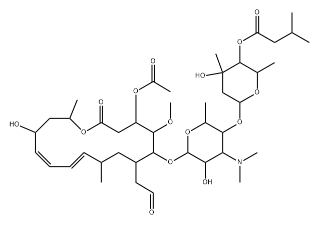 Leucomycin V, 9,10-didehydro-9-deoxy-10,13-dihydro-13-hydroxy-, 3-acetate 4B-(3-methylbutanoate), (13S)- Structure