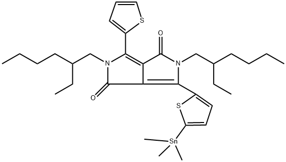 Pyrrolo[3,4-c]pyrrole-1,4-dione, 2,5-bis(2-ethylhexyl)-2,5-dihydro-3-(2-thienyl)-6-[5-(trimethylstannyl)-2-thienyl]- Structure