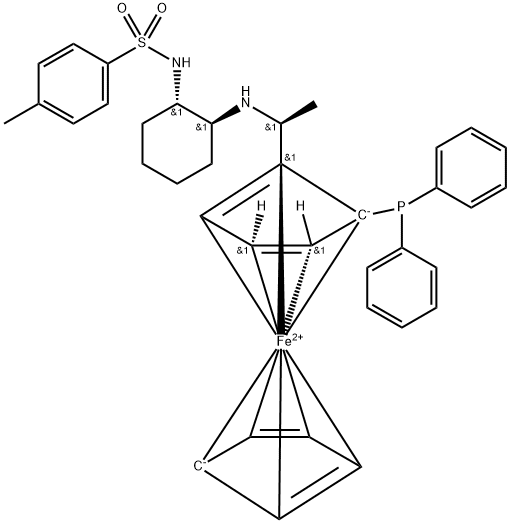 Ferrocene, 1-(diphenylphosphino)-2-[(1S)-1-[[(1S,2S)-2-[[(4-methylphenyl)sulfonyl]amino]cyclohexyl]amino]ethyl]-, (1S)- Structure