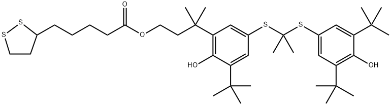 3-(3-(tert-butyl)-5-((2-((3,5-di-tert-butyl-4-hydroxyphenyl)thio) propan-2-yl)thio)-2-hydroxyphenyl)-3-methylbutyl 5-(1,2- dithiolan-3-yl)pentanoate Structure