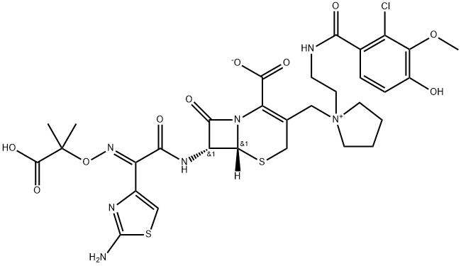 Pyrrolidinium, 1-[[(6R,7R)-7-[[2-(2-amino-4-thiazolyl)-2-[(1-carboxy-1-methylethoxy)imino]acetyl]amino]-2-carboxy-8-oxo-5-thia-1-azabicyclo[4.2.0]oct-2-en-3-yl]methyl]-1-[2-[(2-chloro-4-hydroxy-3-methoxybenzoyl)amino]ethyl]-, inner salt Structure