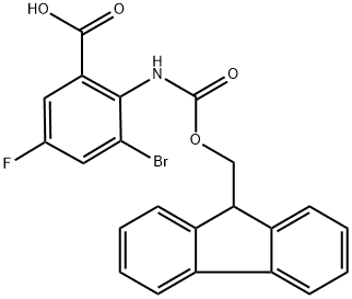 2-((((9H-Fluoren-9-yl)methoxy)carbonyl)amino)-3-bromo-5-fluorobenzoic acid Structure