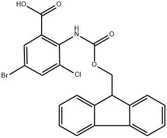 2-((((9H-Fluoren-9-yl)methoxy)carbonyl)amino)-5-bromo-3-chlorobenzoic acid Structure