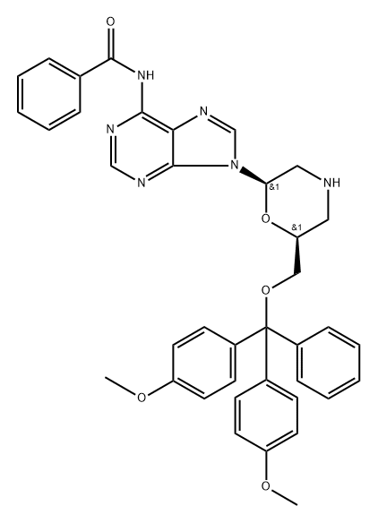 N6-Benzoyl-7’-O-(4,4’-dimethoxytrityloxy)morpholino adenine Structure