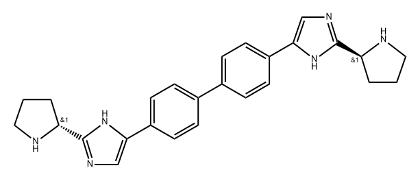 4-(2-((R)-pyrrolidin-2-yl)-1H-imidazol-5-yl)-4''-(2-((S)-pyrrolidin-2-yl)-1H-imidazol-5-yl)-1,1''-biphenyl 구조식 이미지