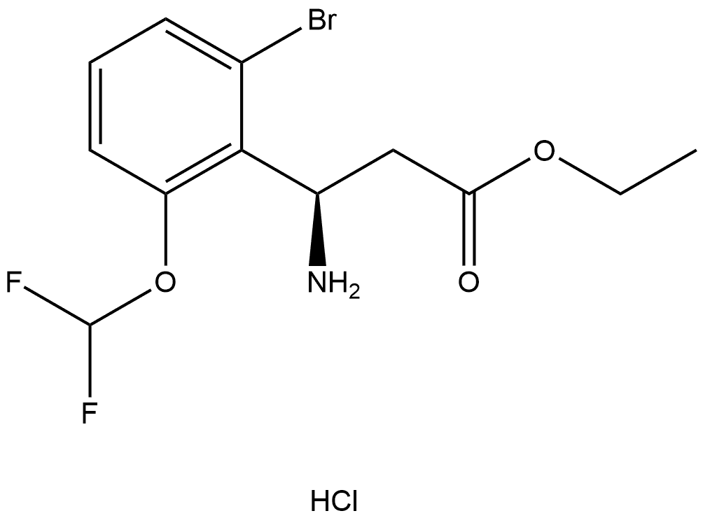 Benzenepropanoic acid, β-amino-2-bromo-6-(difluoromethoxy)-, ethyl ester, hydrochloride (1:1), (βR)- Structure