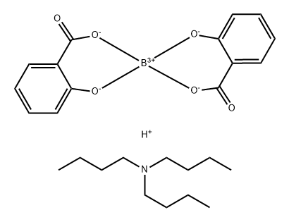 N,N-디부틸-2-부타나민(2:4:1)과수소비스[1-(히드록실-카파O)벤조에이트(1-)-카파O]-(T-1)-보레이트(1-)화합물(사보티바) 구조식 이미지