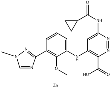 3-Pyridazinecarboxylic acid, 6-[(cyclopropylcarbonyl)amino]-4-[[2-methoxy-3-(1-methyl-1H-1,2,4-triazol-3-yl)phenyl]amino]-, zinc salt (2:1) Structure