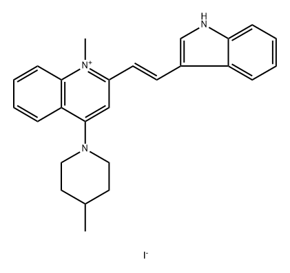 Quinolinium, 2-[(1E)-2-(1H-indol-3-yl)ethenyl]-1-methyl-4-(4-methyl-1-piperidinyl)-, iodide (1:1) Structure