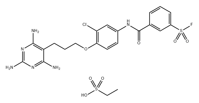 Ethanesulfonic acid, compd. with 3-[[[3-chloro-4-[3-(2,4,6-triamino-5-pyrimidinyl)propoxy]phenyl]amino]carbonyl]benzenesulfonyl fluoride (1:1) Structure