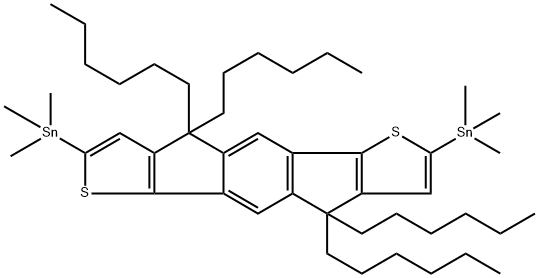 Stannane, 1,1'-(4,4,9,9-tetrahexyl-4,9-dihydro-s-indaceno[1,2-b:5,6-b']dithiophene-2,7-diyl)bis[1,1,1-trimethyl- Structure
