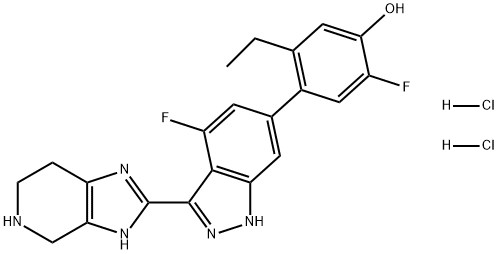 Phenol, 5-ethyl-2-fluoro-4-[4-fluoro-3-(4,5,6,7-tetrahydro-3H-imidazo[4,5-c]pyridin-2-yl)-1H-indazol-6-yl]-, hydrochloride (1:2) Structure