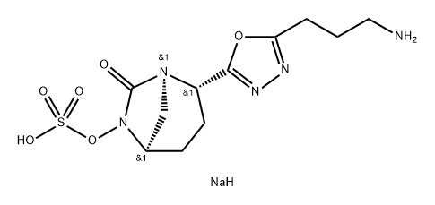 Sulfuric acid mono[(1R,2S,5R)-2-[5-(3-aminop ropyl)-1,3,4-oxadiazol-2-yl]-7-oxo-1,6-diazab icyclo[3.2.1]oct-6-yl] ester, sodium salt (1:1) Structure