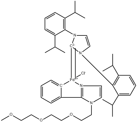 Palladium, [1,3-bis[2,6-bis(1-methylethyl)phenyl]-1,3-dihydro-2H-imidazol-2-ylidene]chloro[2-[1-[2-[2-(2-methoxyethoxy)ethoxy]ethyl]-1H-imidazol-2-yl-κN3]phenyl-κC]-, (SP-4-4)- Structure