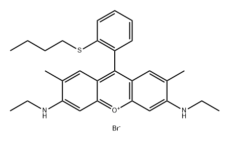 Xanthylium, 9-[2-(butylthio)phenyl]-3,6-bis(ethylamino)-2,7-dimethyl-, bromide (1:1) (ACI) Structure