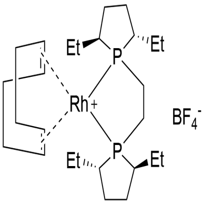 Rhodium(1+), [(1,2,5,6-η)-1,5-cyclooctadiene][(2S,2′S,5S,5′S)-1,1′-(1,2-ethanediyl)bis[2,5-diethylphospholane-κP]]-, tetrafluoroborate(1-) (1:1) Structure