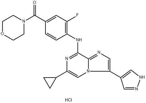 Methanone, [4-[[6-cyclopropyl-3-(1H-pyrazol-4-yl)imidazo[1,2-a]pyrazin-8-yl]amino]-3-fluorophenyl]-4-morpholinyl-, hydrochloride (1:1) Structure