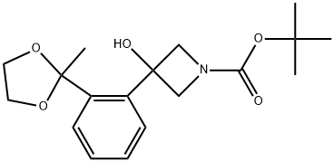 1-Azetidinecarboxylic acid, 3-hydroxy-3-[2-(2-methyl-1,3-dioxolan-2-yl)phenyl]-, 1,1-dimethylethyl ester Structure