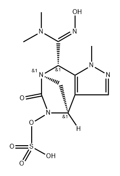 rel-(4R,7R,8S)-8-[(Z)-(Dimethylamino)(hydrox yimino)methyl]-4,8-dihydro-1-methyl-6-oxo1H-4,7-methanopyrazolo[3,4-e][1,3]diazepin5(6H)-yl hydrogen sulfate 구조식 이미지