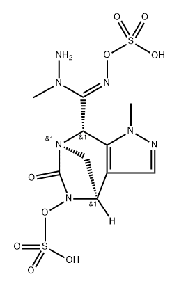 1H-4,7-Methanopyrazolo[3,4-e][1,3]diazepine8-carboximidic acid, 4,5,6,8-tetrahydro-1- methyl-6-oxo-N,5-bis(sulfooxy)-, 8-(1- methylhydrazide), [C(Z),4R,7R,8S]-rel Structure