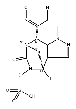 rel-(4R,7R,8S)-8-[(Z)-Cyano(hydroxyimino) methyl]-4,8-dihydro-1-methyl-6-oxo-1H-4,7- methanopyrazolo[3,4-e][1,3]diazepin-5(6H)-yl hydrogen sulfate Structure