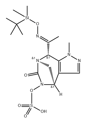 rel-(4R,7R,8S)-8-[(1E)-1-[[[(1,1-Dimethylethyl) dimethylsilyl]oxy]imino]ethyl]-4,8-dihydro-1- methyl-6-oxo-1H-4,7-methanopyrazolo[3,4-e] [1,3]diazepin-5(6H)-yl hydrogen sulfate Structure