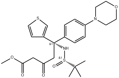 3-Thiophenepentanoic acid, δ-[[(S)-(1,1-dimethylethyl)sulfinyl]amino]-δ-[4-(4-morpholinyl)phenyl]-β-oxo-, methyl ester, (δS)- Structure