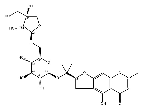 5H-Furo[3,2-g][1]benzopyran-5-one, 2-[1-[(6-O-D-apio-β-D-furanosyl-β-D-glucopyranosyl)oxy]-1-methylethyl]-2,3-dihydro-4-hydroxy-7-methyl-, (2S)- Structure