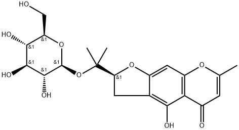 5H-Furo[3,2-g][1]benzopyran-5-one, 2-[1-(β-D-glucopyranosyloxy)-1-methylethyl]-2,3-dihydro-4-hydroxy-7-methyl-, (2S)- 구조식 이미지