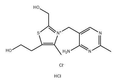 Thiazolium, 3-[(4-amino-2-methyl-5-pyrimidinyl)methyl]-5-(2-hydroxyethyl)-2-(hydroxymethyl)-4-methyl-, chloride, hydrochloride (1:1:1) Structure