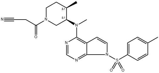 3-((3R,4R)-4-methyl-3-(methyl(7-tosyl-7H-pyrrolo[2,3-d]pyrimidin-4-yl)amino)piperidin-1-yl)-3-oxopropanenitrile 구조식 이미지