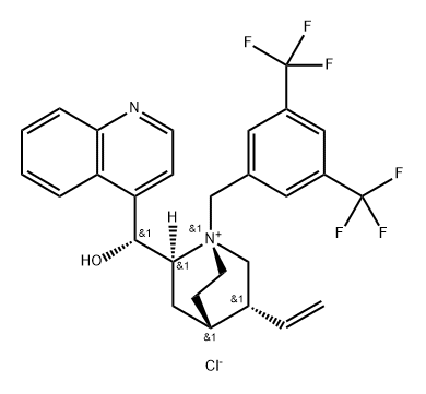 Cinchonanium, 1-[[3,5-bis(trifluoromethyl)phenyl]methyl]-9-hydroxy-, chloride (1:1), (8α,9R)- Structure