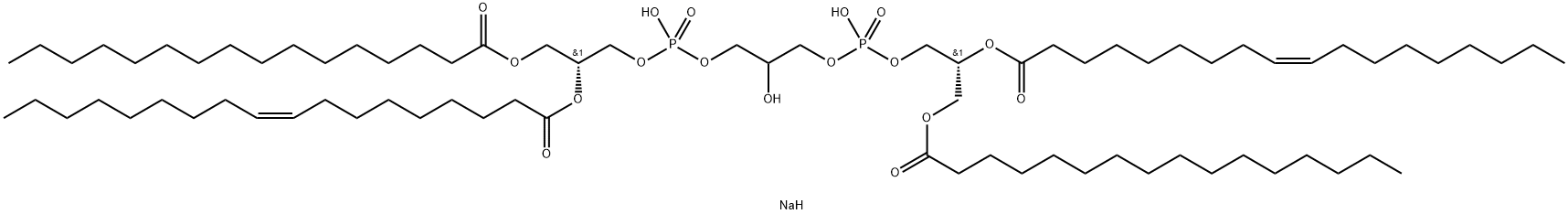 9-Octadecenoic acid (9Z)-, 1,1'-[(1R,13R)-4,7,10-trihydroxy-4,10-dioxido-1,13-bis[[(1-oxohexadecyl)oxy]methyl]-3,5,9,11-tetraoxa-4,10-diphosphatridecane-1,13-diyl] ester, sodium salt (1:2) 구조식 이미지