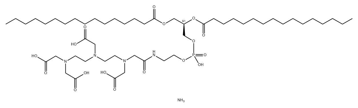 15,17,21-Trioxa-3,6,9,12-tetraaza-16-phosphaheptatriacontanoic acid, 3,6,9-tris(carboxymethyl)-16-hydroxy-11,22-dioxo-19-[(1-oxohexadecyl)oxy]-, 16-oxide, ammonium salt (1:5), (19R)- Structure