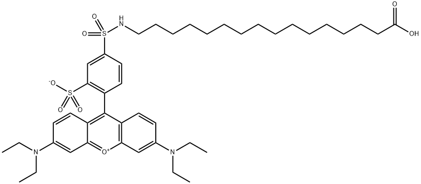 Xanthylium, 9-[4-[[(15-carboxypentadecyl)amino]sulfonyl]-2-sulfophenyl]-3,6-bis(diethylamino)-, inner salt Structure