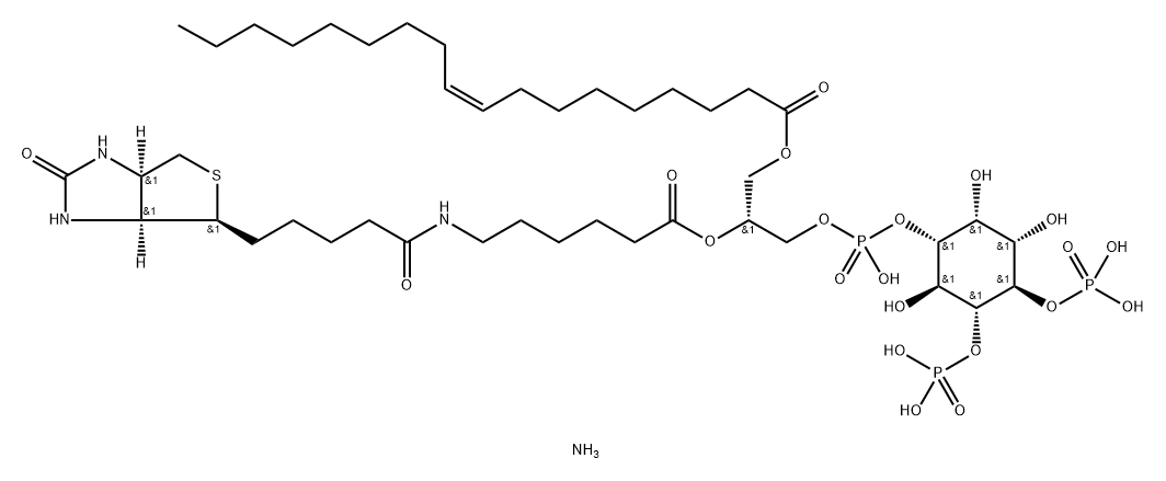 D-myo-Inositol, 4,5-bis(dihydrogen phosphate) 1-[(2R)-2-[[6-[[5-[(3aS,4S,6aR)-hexahydro-2-oxo-1H-thieno[3,4-d]imidazol-4-yl]-1-oxopentyl]amino]-1-oxohexyl]oxy]-3-[[(9Z)-1-oxo-9-octadecen-1-yl]oxy]propyl hydrogen phosphate], ammonium salt (1:3) Structure