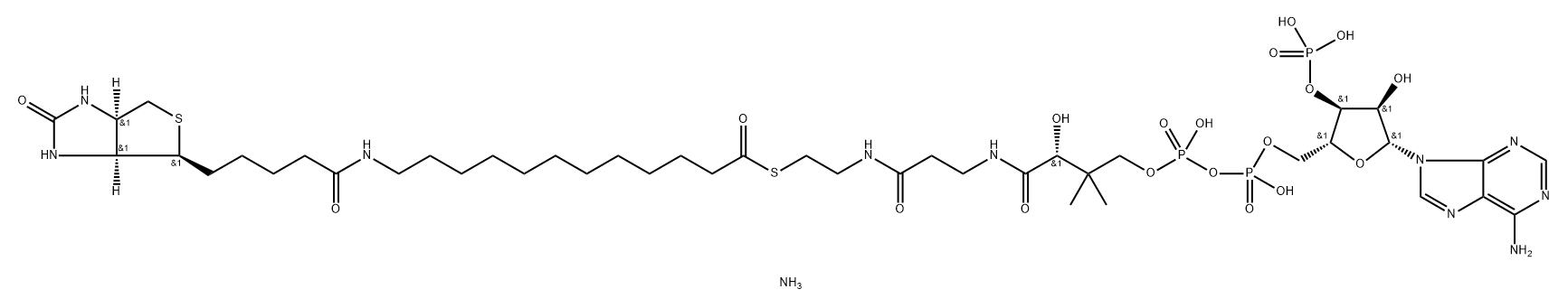 Coenzyme A, S-[12-[[5-[(3aS,4S,6aR)-hexahydro-2-oxo-1H-thieno[3,4-d]imidazol-4-yl]-1-oxopentyl]amino]dodecanoate], ammonium salt (1:3) Structure